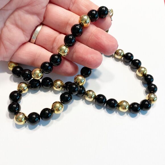 Karla Jordan Vintage Beaded Necklace Black & Gold Classic Career 1980s Boss Lady - Picture 5 of 6